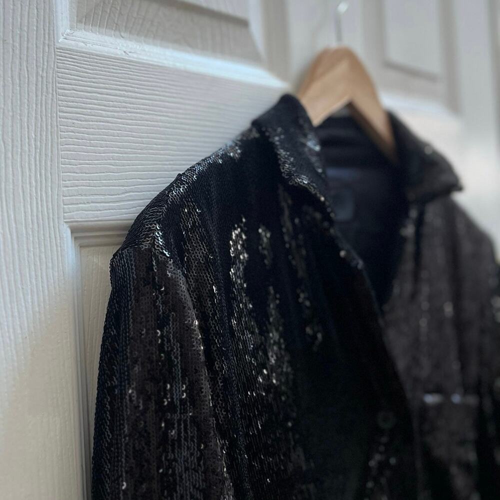 RTA Black Sequin Button Down Shirt Jacket Medium Evening Club Party - Picture 4 of 12
